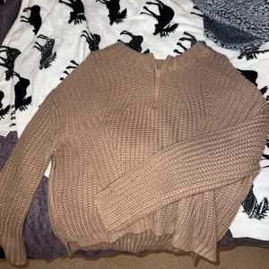 Brown Crocheted half zip sweater (off the shoulder) from Buckle.